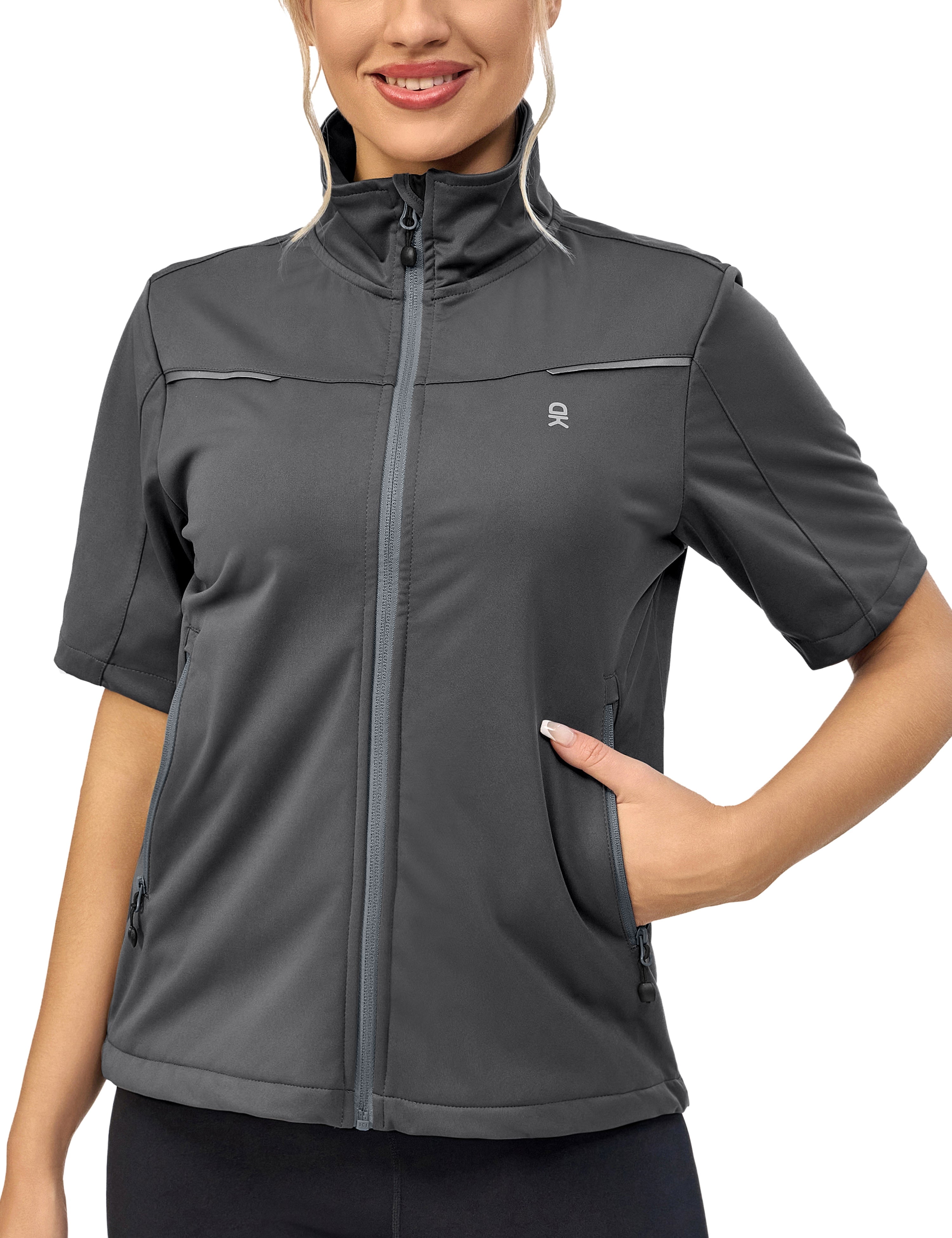 Little Donkey Andy Women's Short Sleeve Jacket Windproof Lightweight Vest for Golf Hiking Running Grey XL
