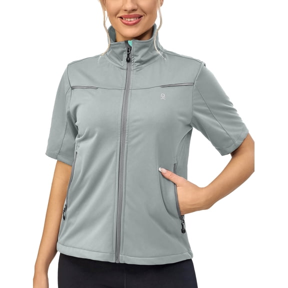 Little Donkey Andy Women's Short Sleeve Jacket Windproof Lightweight Vest for Golf Hiking Running Light Grey XS