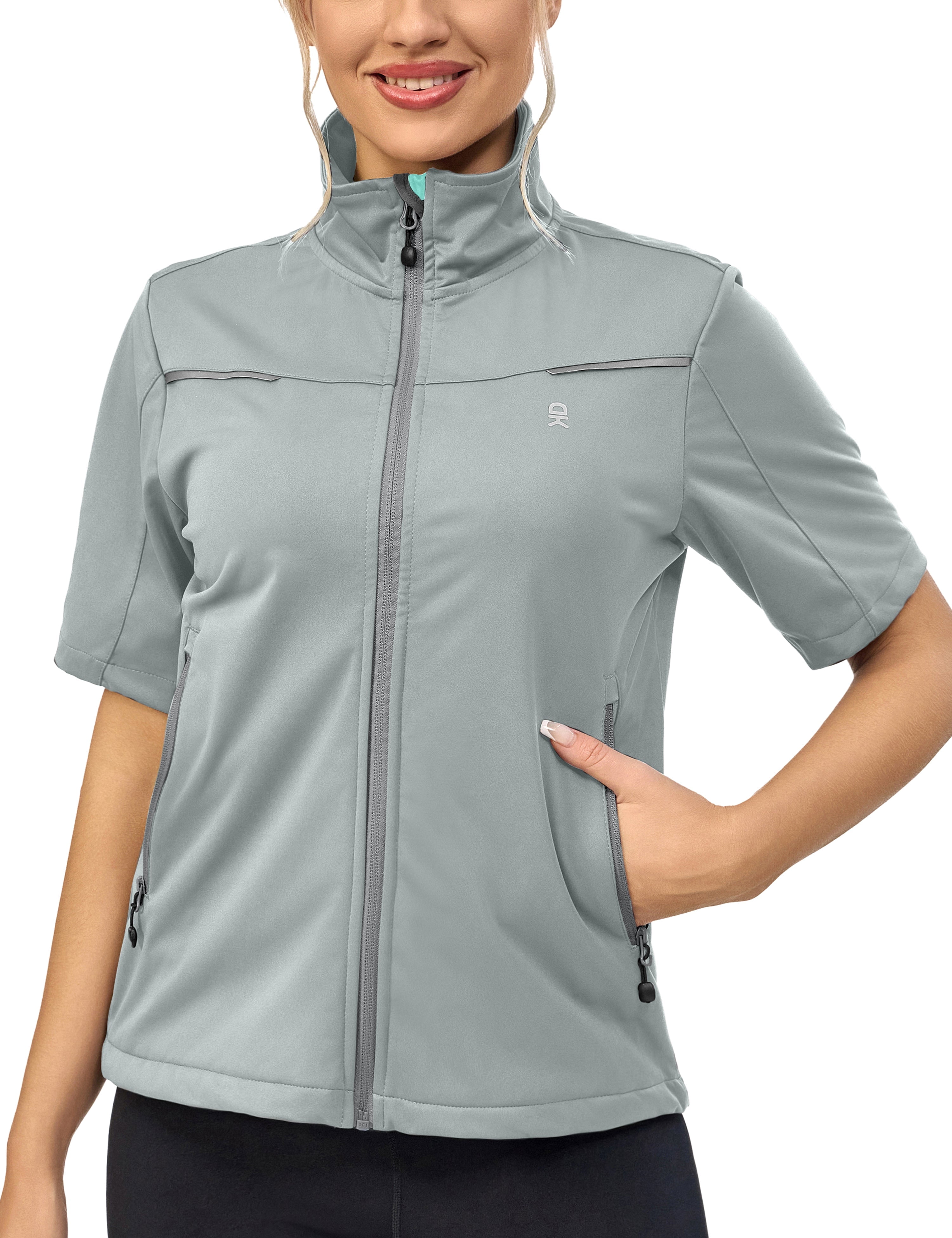 Little Donkey Andy Women's Short Sleeve Jacket Windproof Lightweight Vest for Golf Hiking Running Light Grey XXL