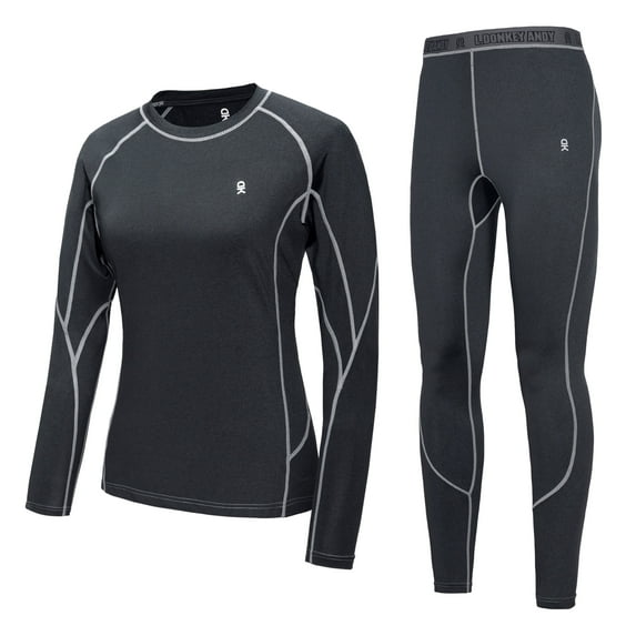 Little Donkey Andy Women's Soft Thin Thermal Underwear Long Johns Set Active Performance Top & Bottom Base Layer Black M