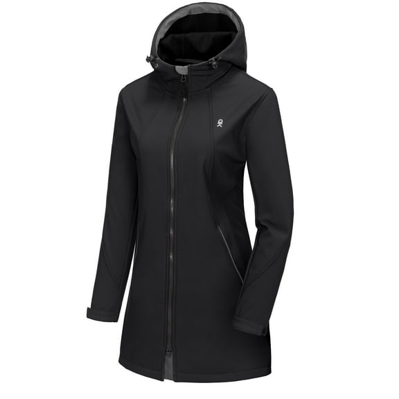 Little Donkey Andy Women's Softshell Fleece Lined Jacket with Hood Windbreaker Insulated Long Warm Rain Jacket (Black M)