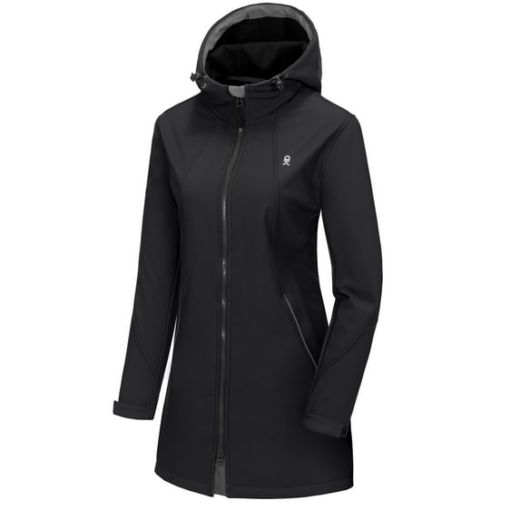 Little Donkey Andy Women's Softshell Fleece Lined Jacket with Hood Windbreaker Insulated Long Warm Rain Jacket (Black S)