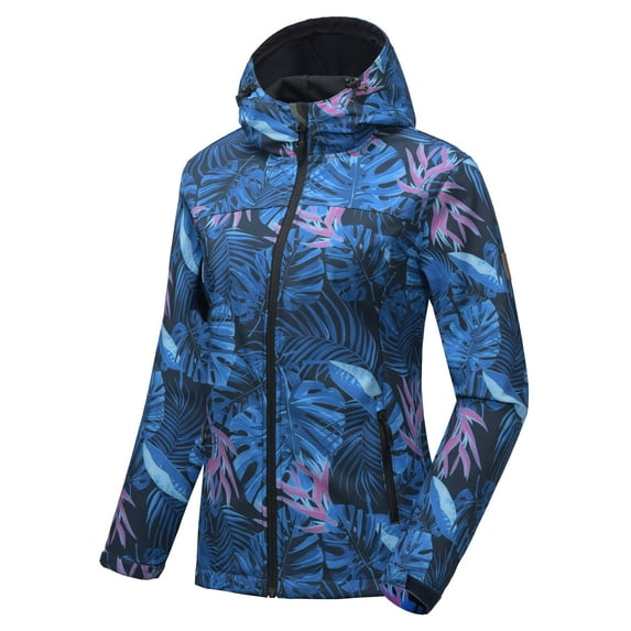 Little Donkey Andy Women's Softshell Jacket Hooded Windproof Fleece Lined Jackets, Water Repellent and Lightweight Forest Floral M