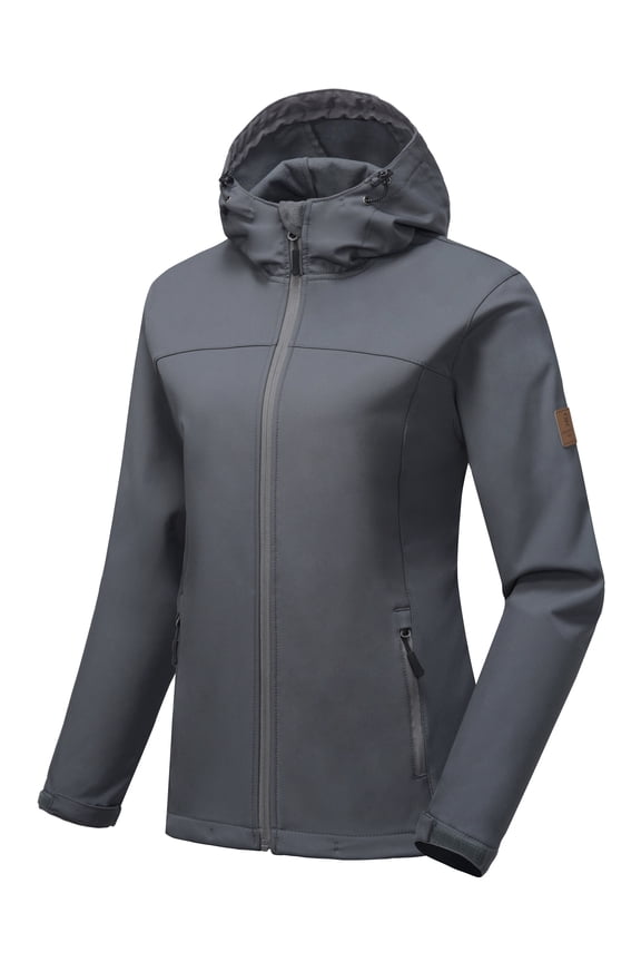 Women's Softshell Jacket Hooded Windproof Fleece Lined Jackets, Water Repellent and Lightweight Gray S