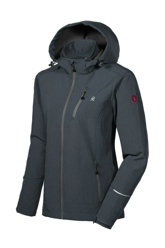Women's Softshell Jacket Ski Jacket with Removable Hood, Fleece Lined Black Heather Size L