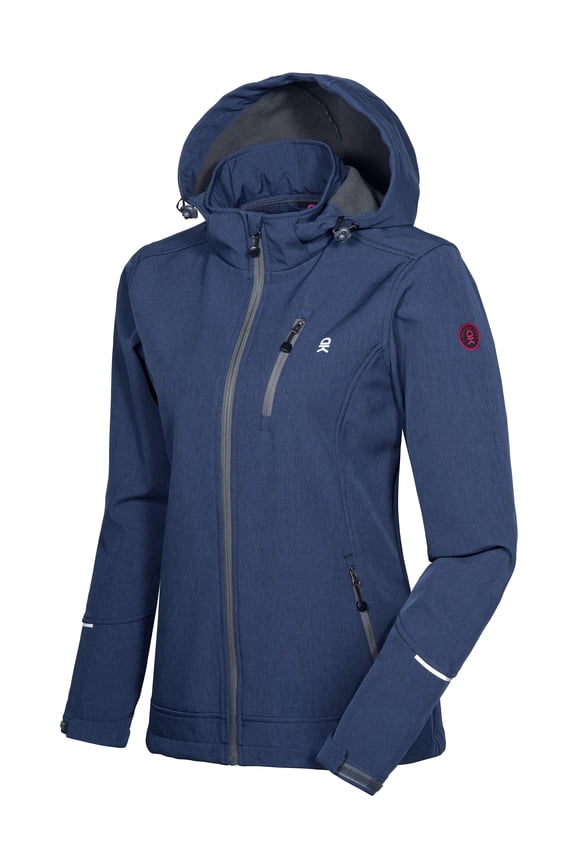 Women's Softshell Jacket Ski Jacket with Removable Hood, Fleece Lined Blue Heather Size M