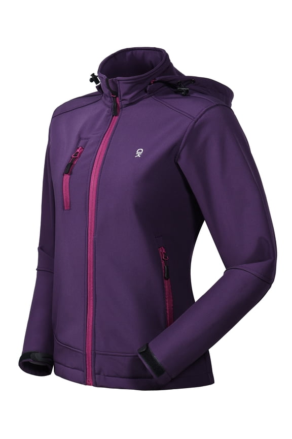 Women’s Softshell Jacket, Ski Snowboarding Jacket with Removable Hood, Fleece Lined and Water Repellent Festival Fuchsia XXL