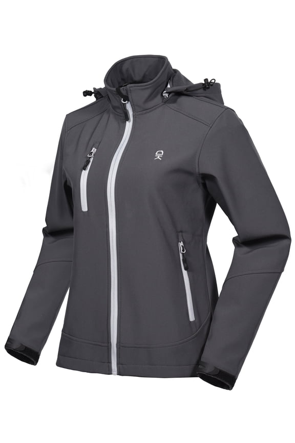 Women’s Softshell Jacket, Ski Snowboarding Jacket with Removable Hood, Fleece Lined and Water Repellent Gray M