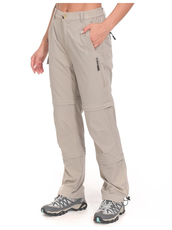 Women's Stretch Convertible Pants, Zip Off Quick Dry Hiking Pants Khaki Size L