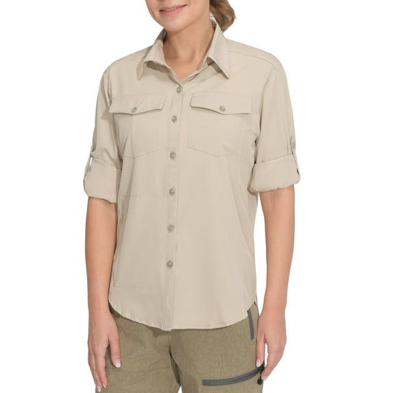 Little Donkey Andy Women's Stretch Quick Dry Water Resistant Outdoor Shirts UPF50+ for Hiking, Travel, Camping, Upgraded Khaki Size S