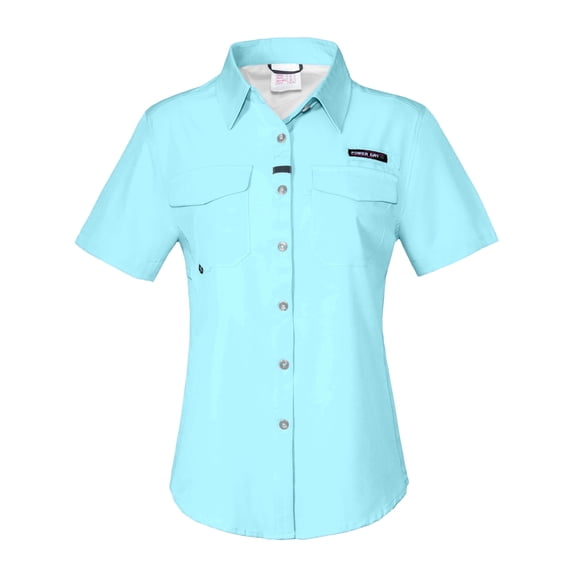 Women's UPF 50+ UV Protection Shirt, Short Sleeve Fishing Shirt, Breathable and Fast Dry Pale Light Blue 2XL