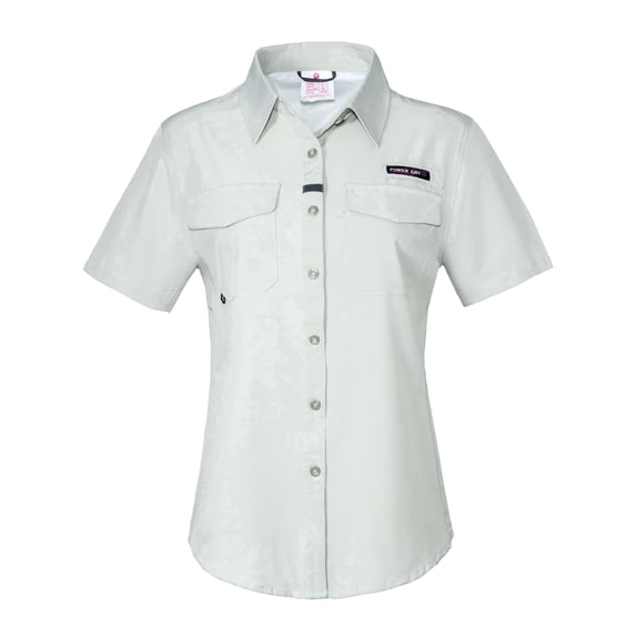 Women's UPF 50+ UV Protection Shirt, Short Sleeve Fishing Shirt, Breathable and Fast Dry Pale Light Grey 2XL