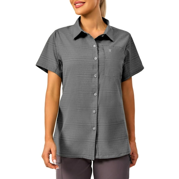 Little Donkey Andy Women's UV Breathable Striped Shirt, Short Sleeve Button Down for Shirt Travel Camping(Gray M)