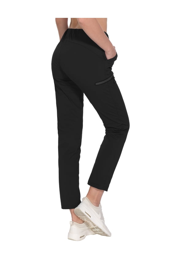Women's Ultra-Stretch Quick Dry Lightweight Ankle Pants Drawstring Active Travel Hiking Black L