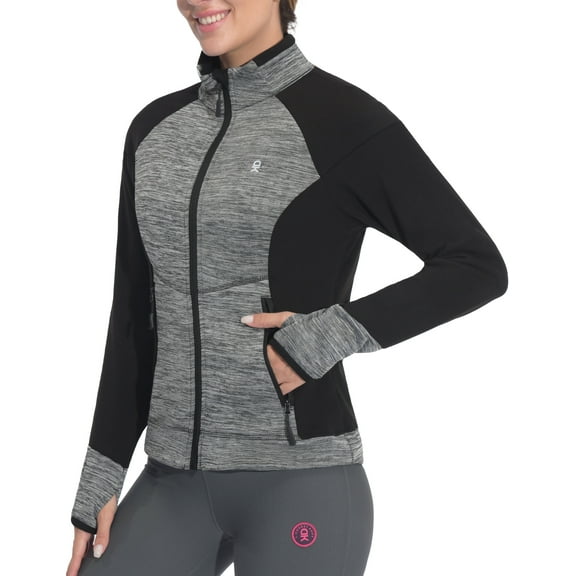 Little Donkey Andy Women's Warm Lightweight Running Jacket Full Zip Fleece Hybrid Coat for Golf Hiking Black Heather XS