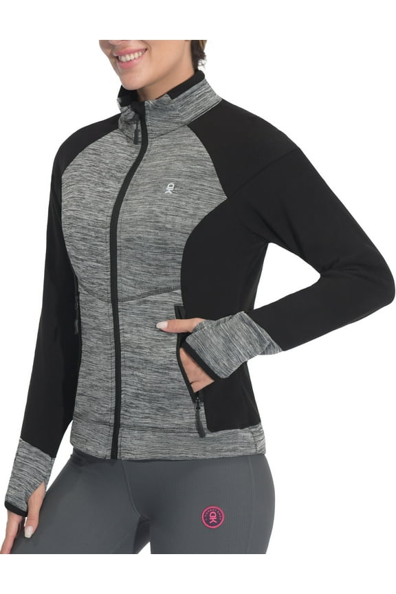 Women's Warm Lightweight Running Jacket Full Zip Fleece Hybrid Coat for Golf Hiking Black Heather XXL