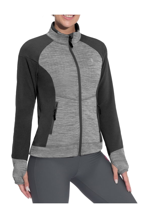 Women's Warm Lightweight Running Jacket Full Zip Fleece Hybrid Coat for Golf Hiking Grey Heather M
