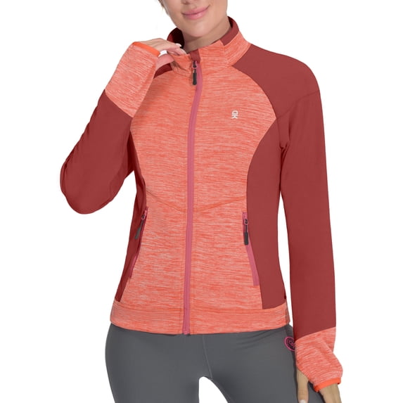 Little Donkey Andy Women's Warm Lightweight Running Jacket Full Zip Fleece Hybrid Coat for Golf Hiking Orange Heather XL