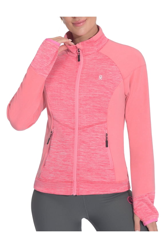 Women's Warm Lightweight Running Jacket Full Zip Fleece Hybrid Coat for Golf Hiking Rose Red Heather XXL