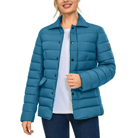 Little Donkey Andy Women's Warm Windproof Puffer Jacket Lightweight Breathable Jacket Winter Long-Sleeve Insulated Coat Blue M