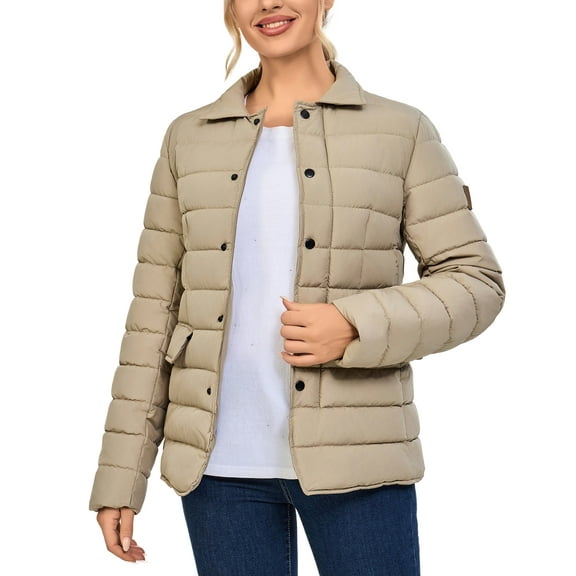 Little Donkey Andy Women's Warm Windproof Puffer Jacket Lightweight Breathable Jacket Winter Long-Sleeve Insulated Coat Khaki XXL