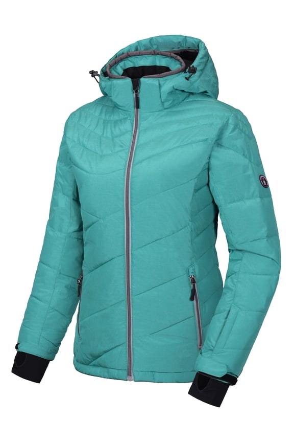 Women's Warm Windproof Ski Insulated Jacket Water Repellent Winter Snowboarding Snow Coat With Detachable Hood Turquoise XL