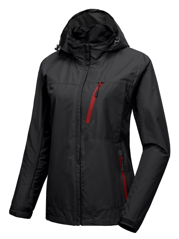 Women's Waterproof Breathable Hiking Travel Rain Jacket Lightweight Hooded Windbreaker Rain Shell Coat Black XL