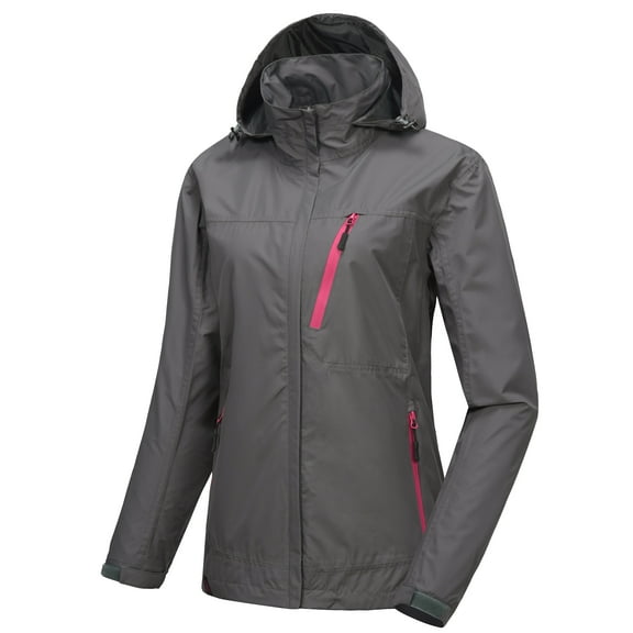 Little Donkey Andy Women's Waterproof Breathable Hiking Travel Rain Jacket Lightweight Hooded Windbreaker Rain Shell Coat Grey XL