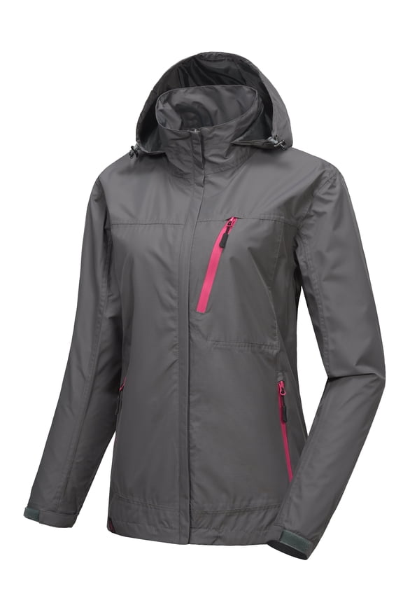 Women's Waterproof Breathable Hiking Travel Rain Jacket Lightweight Hooded Windbreaker Rain Shell Coat Grey XL