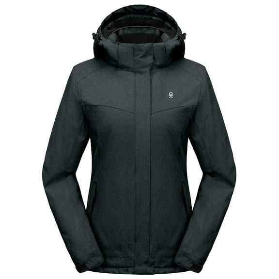 Little Donkey Andy Women's Waterproof Hiking Skiing Jacket with Removable Hood, Fleece Lined Winter Warm Rain Coat Black M