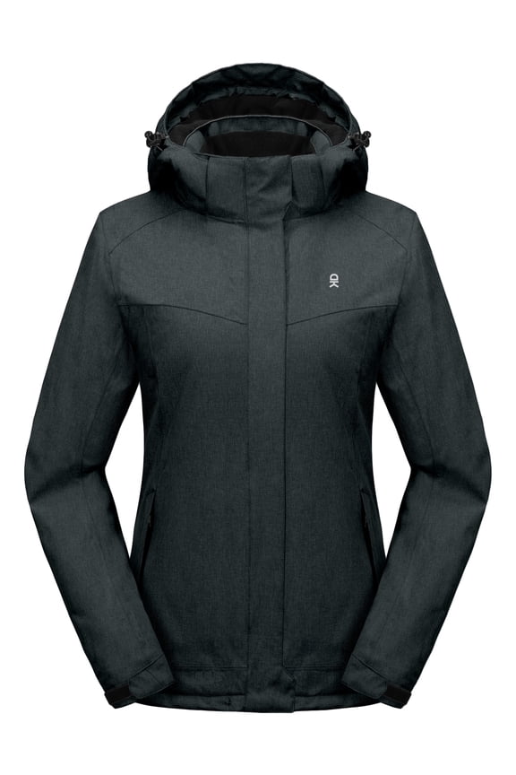 Women's Waterproof Hiking Skiing Jacket with Removable Hood, Fleece Lined Winter Warm Rain Coat Black M