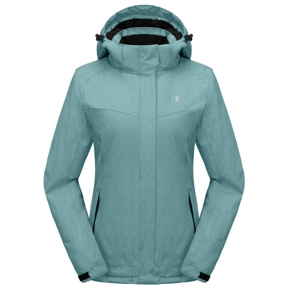 Little Donkey Andy Women's Waterproof Hiking Skiing Jacket with Removable Hood, Fleece Lined Winter Warm Rain Coat Blue Heather L