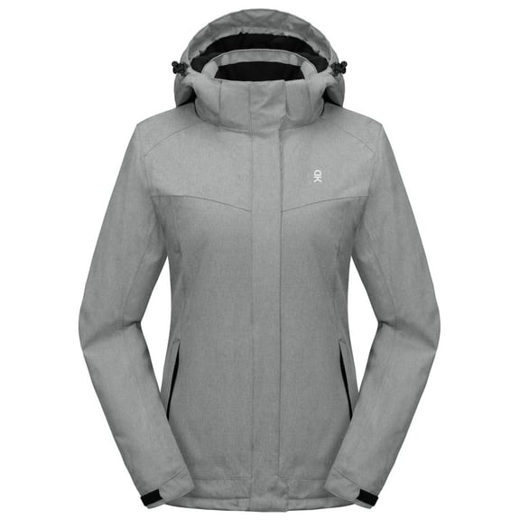 Little Donkey Andy Women's Waterproof Hiking Skiing Jacket with Removable Hood, Fleece Lined Winter Warm Rain Coat Light Gray XS