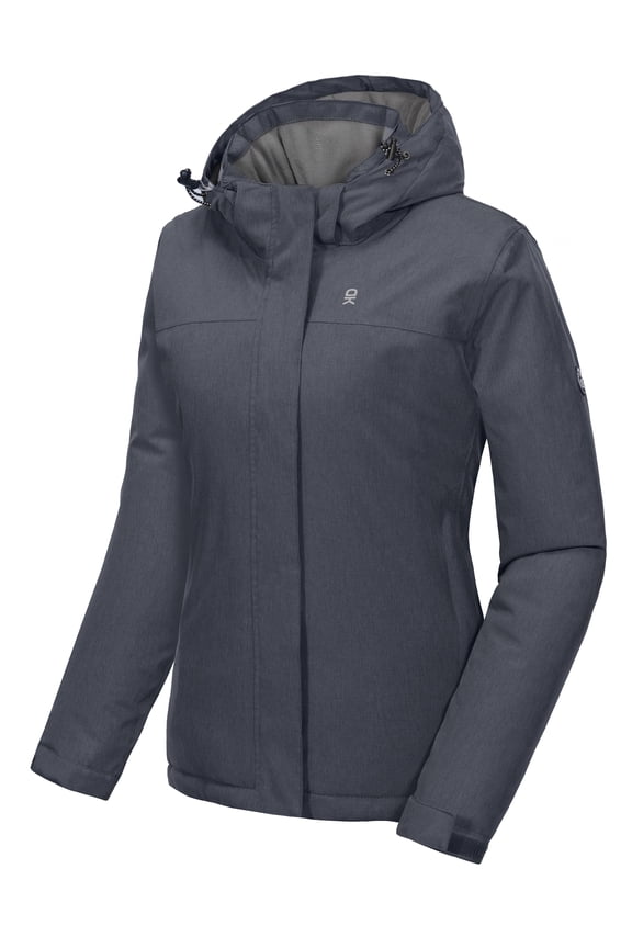 Women's Waterproof Outdoor Ski Jacket Windproof Warm Coat with Detachable Hood Black Heather L