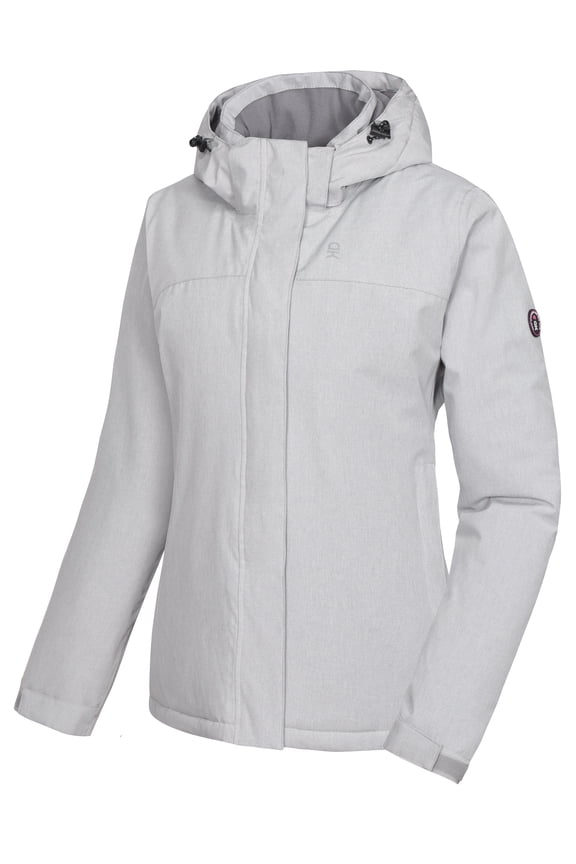 Women's Waterproof Outdoor Ski Jacket Windproof Warm Coat with Detachable Hood Light Gray Heather XL