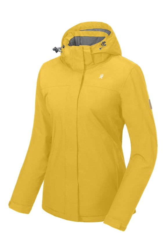 Women's Waterproof Outdoor Ski Jacket Windproof Warm Coat with Detachable Hood Yellow Heather L