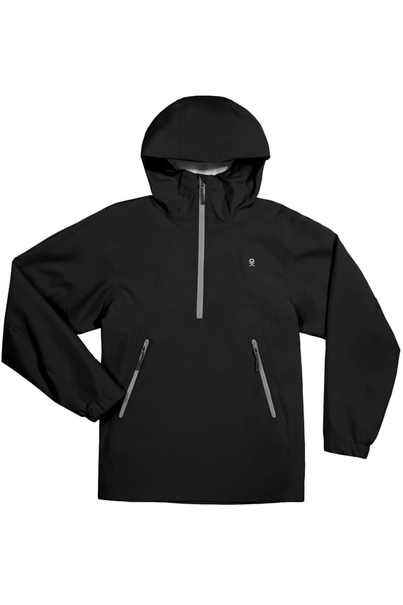 Women's Waterproof Rain Jacket Half-Zip Pullover Lightweight Hoodie Anorak Windbreaker for Women Black Size L