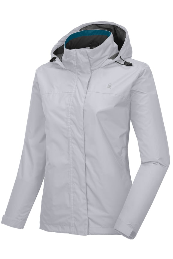 Womens Waterproof Rain Jacket, Lightweight Windproof for Hiking Travel Light Grey L