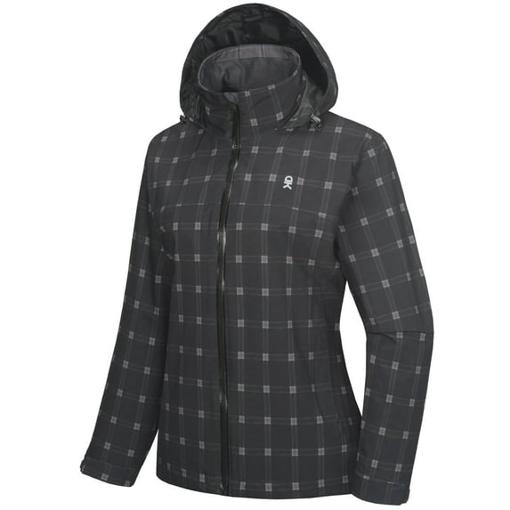 Little Donkey Andy Women's Waterproof Rain Jacket Lightweight Windbreaker Breathable Raincoat with Hood for Outdoor Hiking (Black Plaid L)