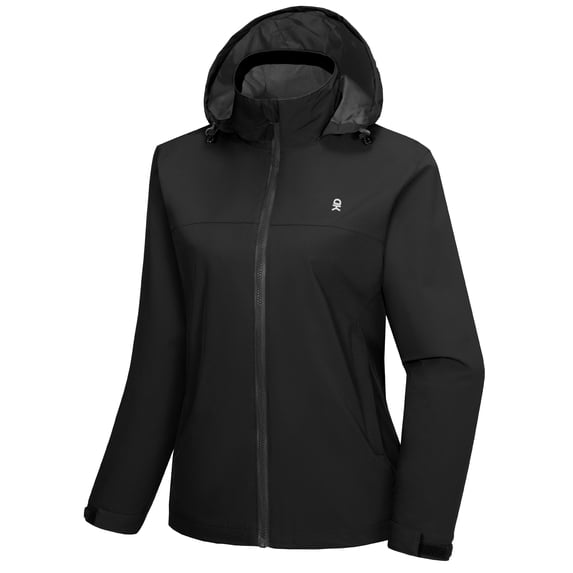 Women's Waterproof Rain Jacket Lightweight Windbreaker Breathable Raincoat with Hood for Outdoor Hiking (Black XS)