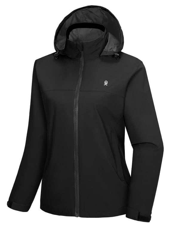 Women's Waterproof Rain Jacket Lightweight Windbreaker Breathable Raincoat with Hood for Outdoor Hiking (Black XXL)