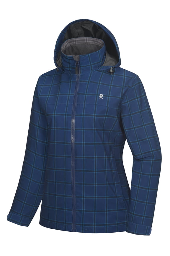 Women's Waterproof Rain Jacket Lightweight Windbreaker Breathable Raincoat with Hood for Outdoor Hiking (Blue Plaid M)