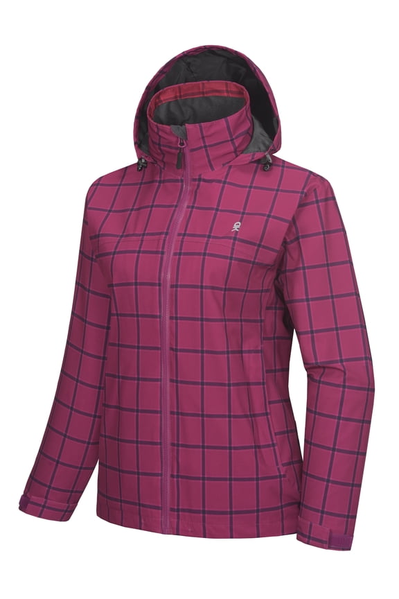 Women's Waterproof Rain Jacket Lightweight Windbreaker Breathable Raincoat with Hood for Outdoor Hiking (Purple Plaid M)