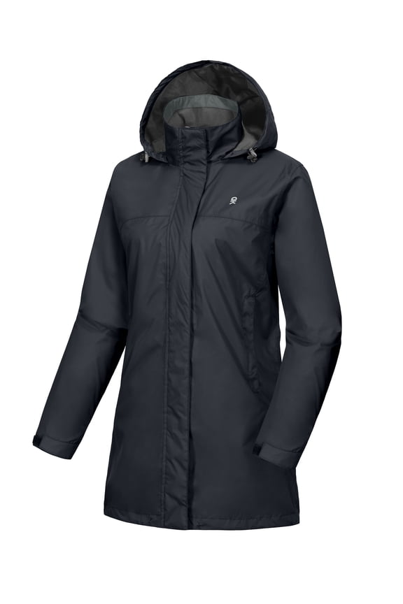 Women's Waterproof Rain Jacket Outdoor Trench Raincoat with Hood Lightweight rain Shell for Hiking, Travel Black XXL