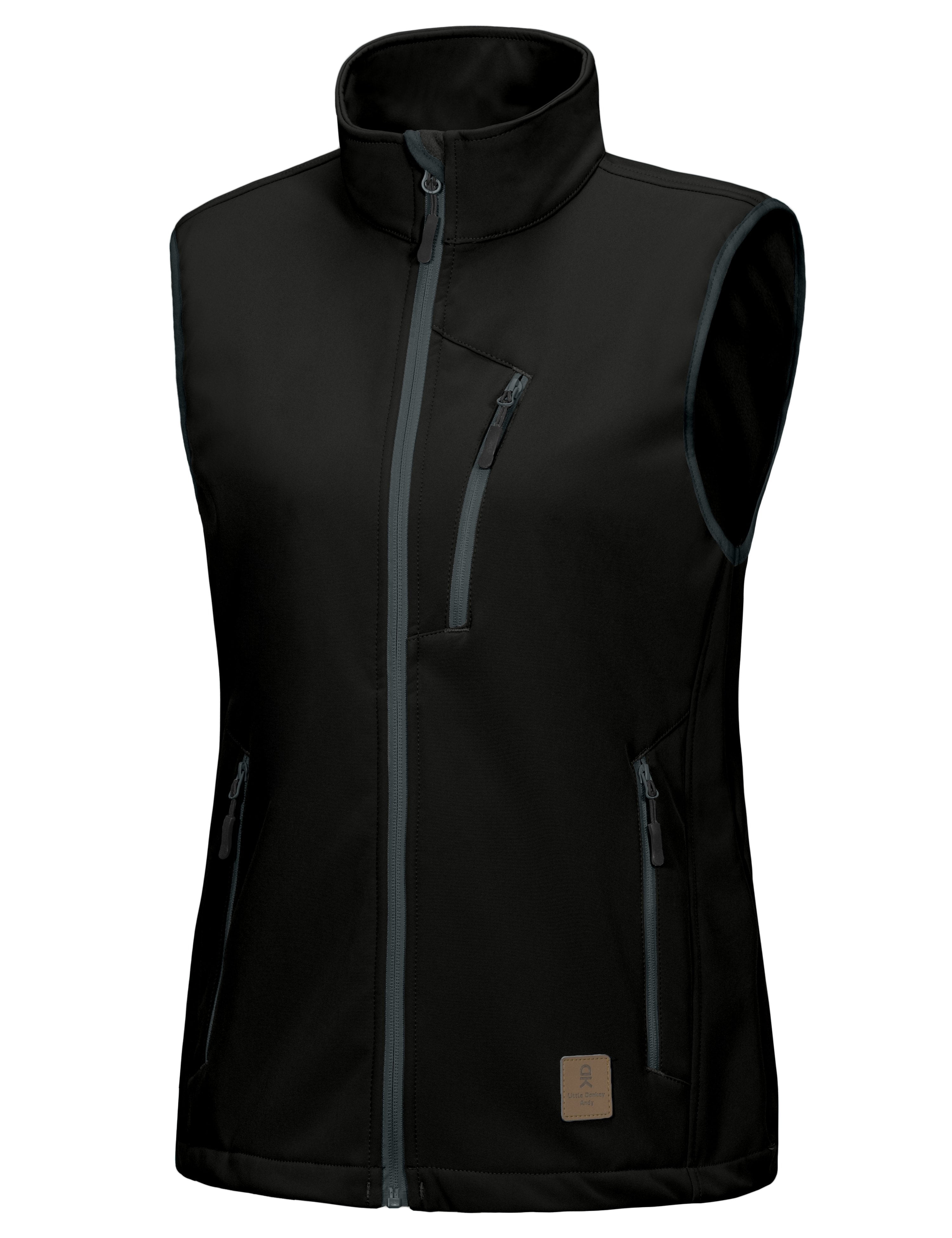 Little Donkey Andy Women's Windproof Sleeveless Jacket for Hiking Travel Golf Lightweight Fleece lined Softshell Vest Black XS