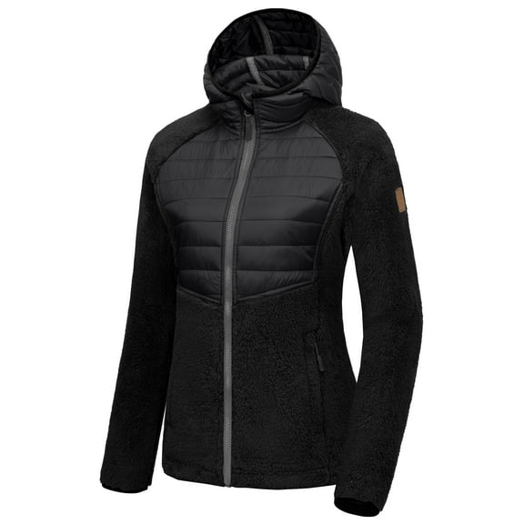Little Donkey Andy Womens Insulated Hiking Jacket Warm Sherpa Fleece Zip Up Running Hybrid Jacket Hooded Light Soft Black XS