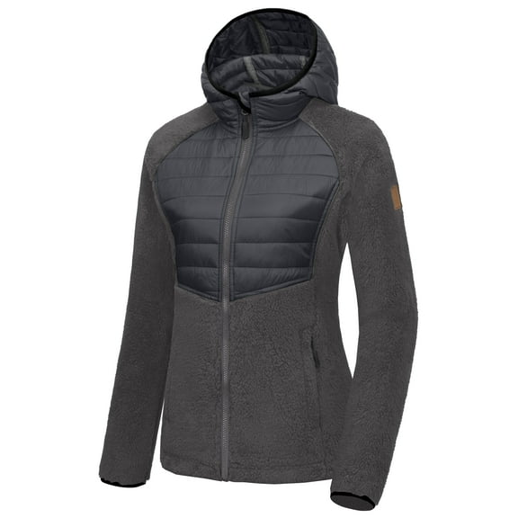 Little Donkey Andy Womens Insulated Hiking Jacket Warm Sherpa Fleece Zip Up Running Hybrid Jacket Hooded Light Soft Steel Grey XL