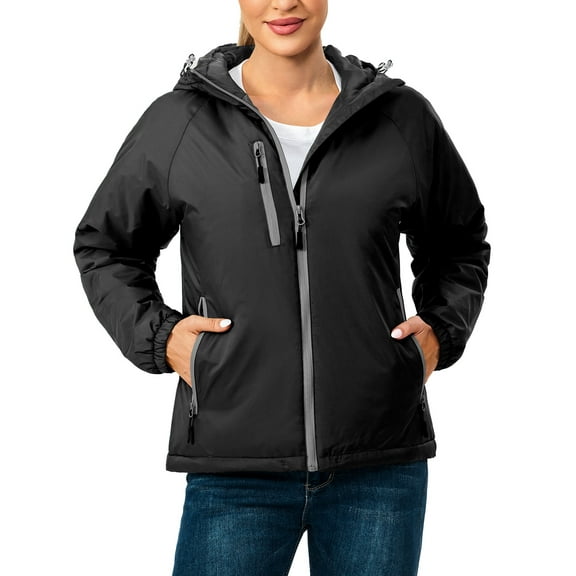 Little Donkey Andy Womens Warm Recycle Insulated Jacket Hooded Lightweight Windproof Winter Coat Hiking Travel Black M