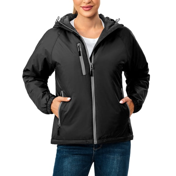 Little Donkey Andy Womens Warm Recycle Insulated Jacket Hooded Lightweight Windproof Winter Coat Hiking Travel Black S