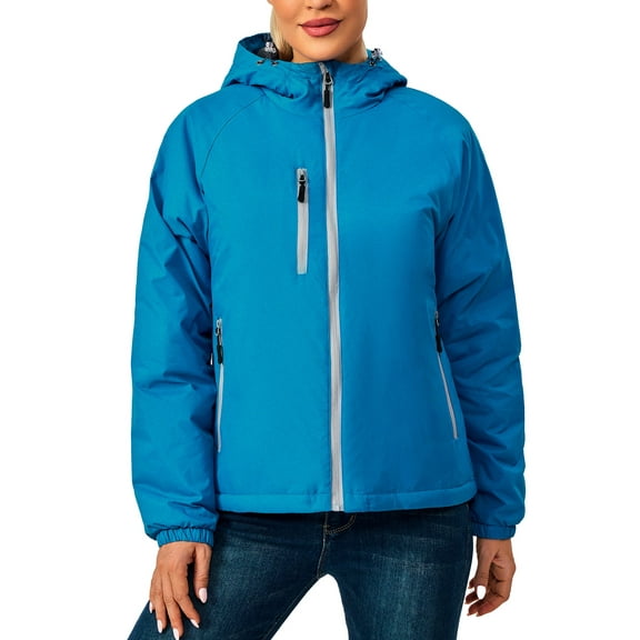 Little Donkey Andy Womens Warm Recycle Insulated Jacket Hooded Lightweight Windproof Winter Coat Hiking Travel Blue Danube S